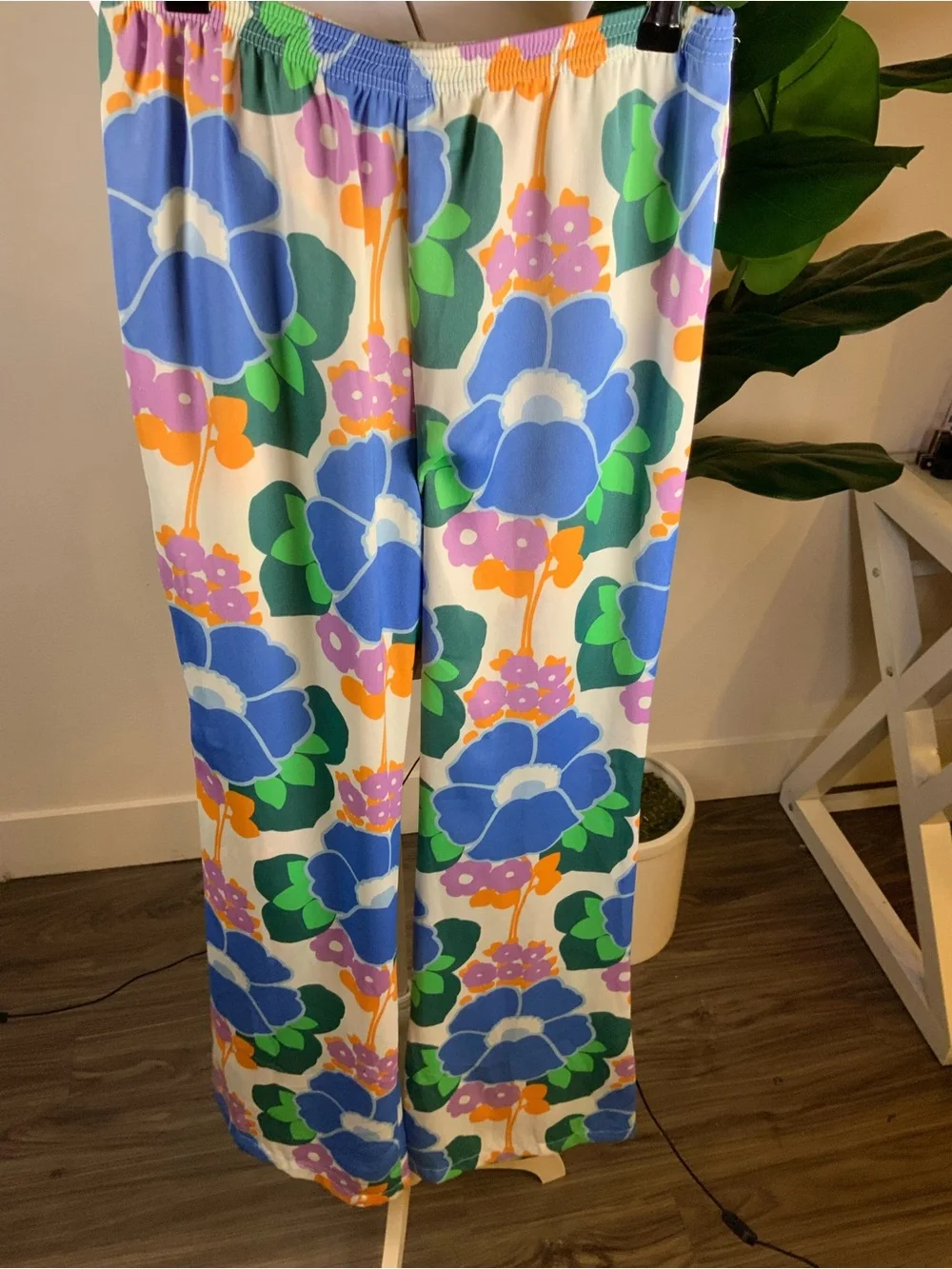 Zara Floral Wide-Leg Pants - Blue, Green & Orange